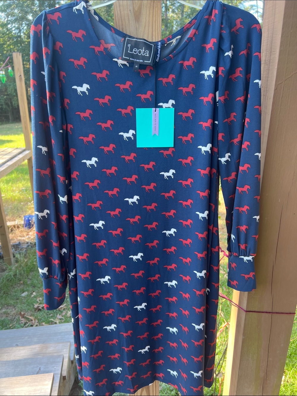 Leota Navy Dress equestrian Print, bird & bees